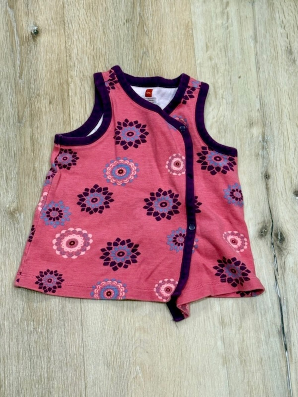 Tea Collection Baby XS 3-6M Mandala Floral Pink Sleeveless Top with Button Front